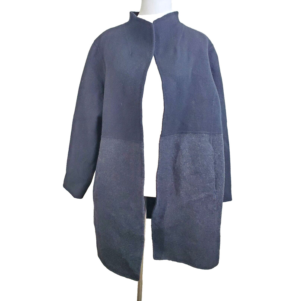 EILEEN FISHER Womens 2X Jacket Black‎ Wool Blend Coat Plus Size Colorblock